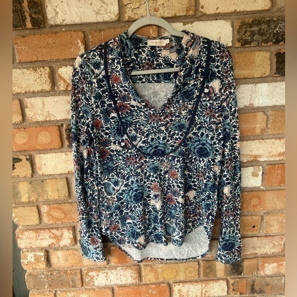 Tory Burch Silk Floral Butterfly Print V Neck Blouse